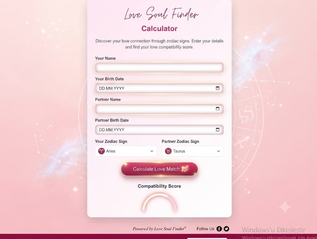 Love Zodiac Compatibility Calculator – Discover Your Love Match